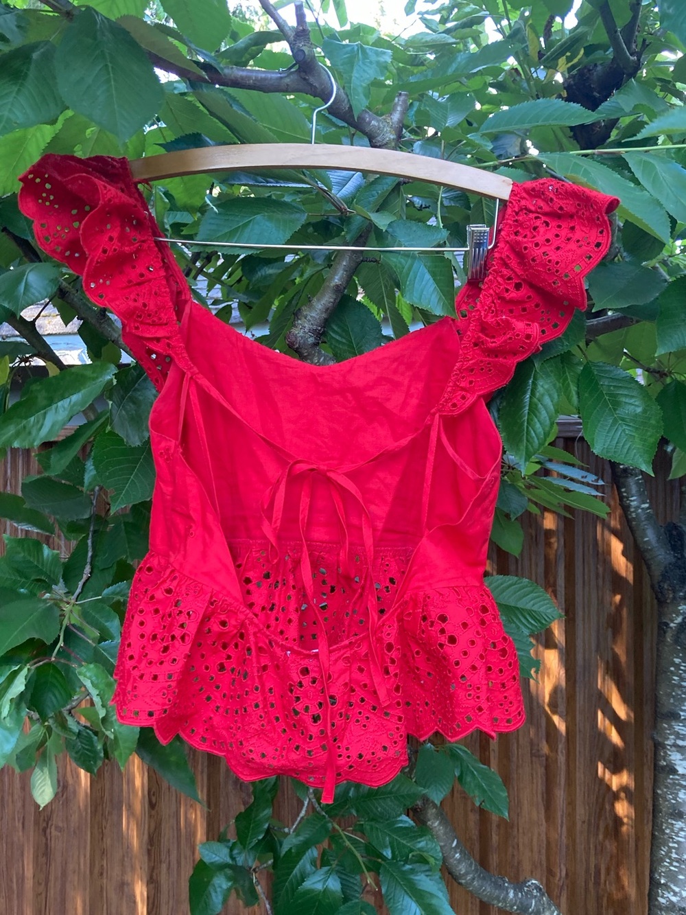 Red Eyelet Ruffle Crop Top - Picture 2 of 2